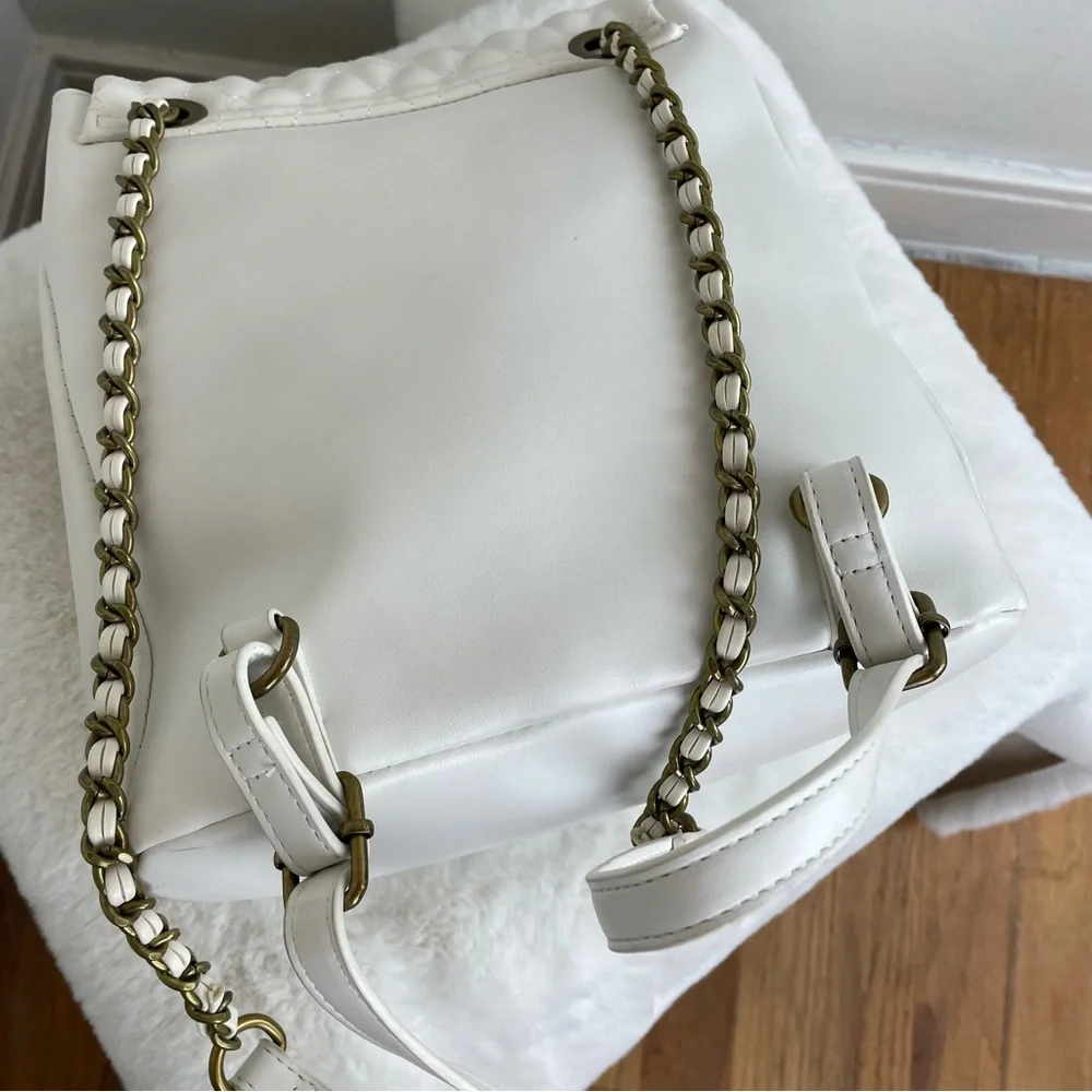 Betsey Johnson White Quilted Heart Accent Backpack